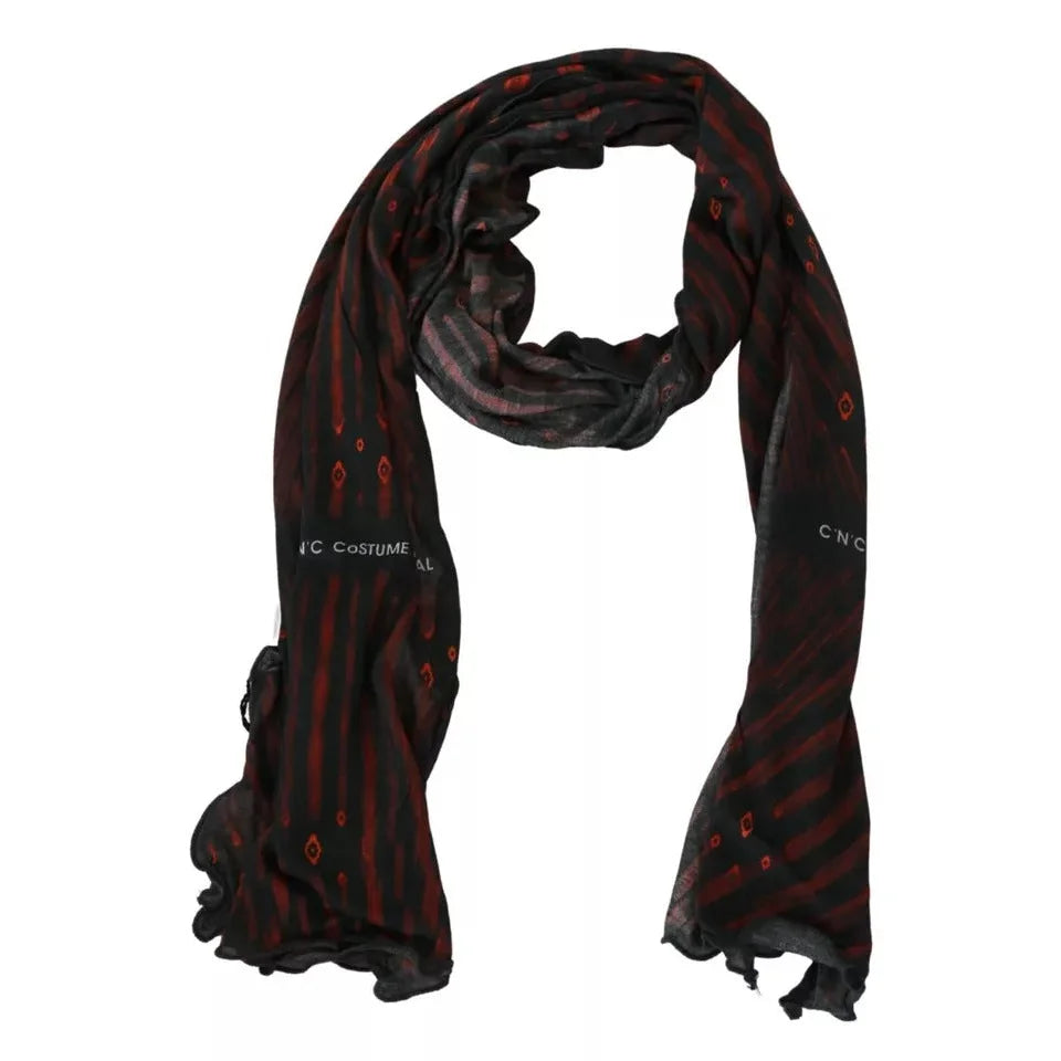 Costume National Black Red Viscose Foulard Branded Scarf