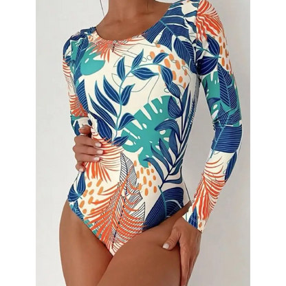 Crisscross Round Neck Long Sleeve Swimwear Trendsi