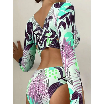 Crisscross Round Neck Long Sleeve Swimwear Trendsi