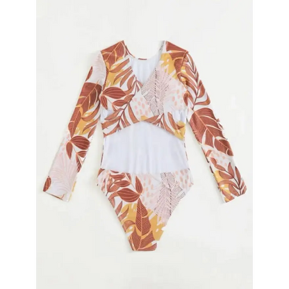 Crisscross Round Neck Long Sleeve Swimwear Trendsi