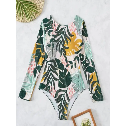 Crisscross Round Neck Long Sleeve Swimwear Trendsi