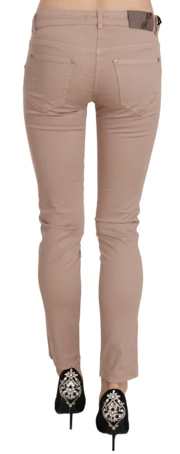 CRISTINAEFFE Brown Low Waist Slim Fit Skinny Cotton Pants
