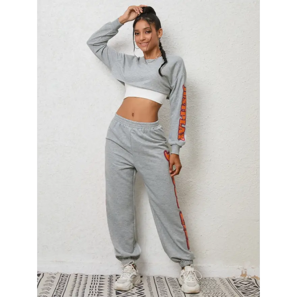 Effortless Cool Cropped Sweatshirt and Sweatpants Set Elevates Loungewear Game Clothing Tops Trendsi