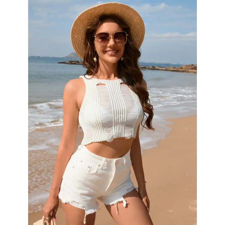 Fabulous Cutout Round Neck Swim Pants Super Comfy Fit Trendsi