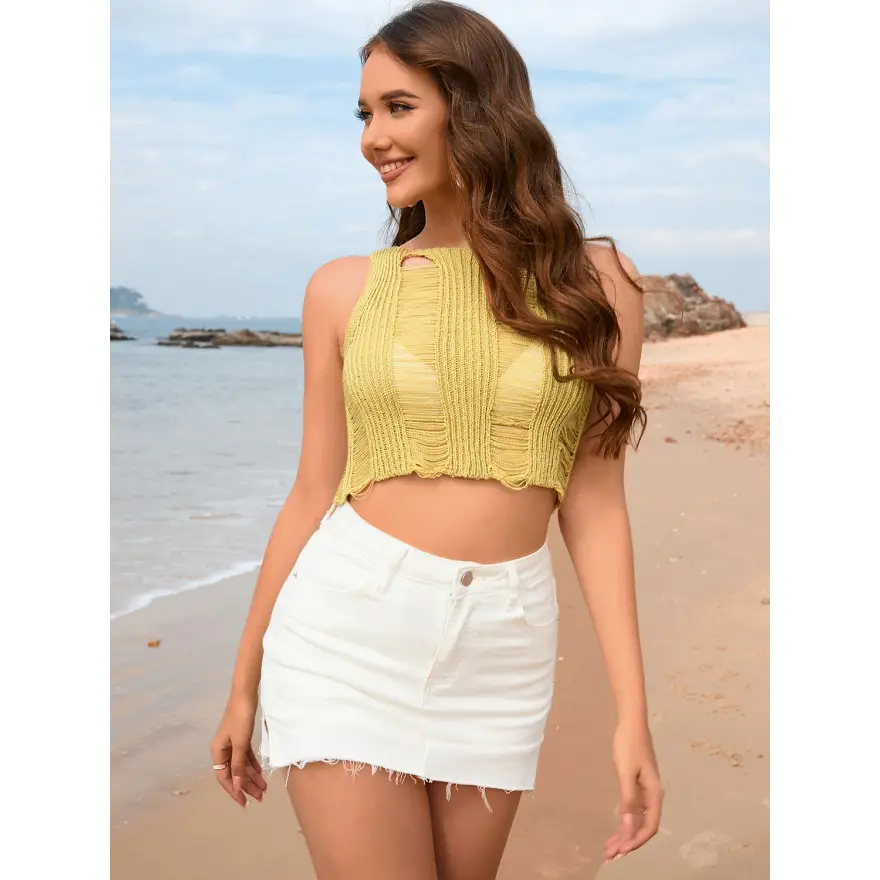 Fabulous Cutout Round Neck Swim Pants Super Comfy Fit Trendsi