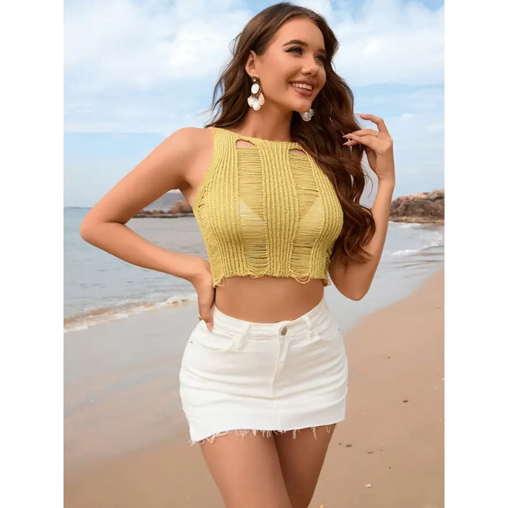 Fabulous Cutout Round Neck Swim Pants Super Comfy Fit Trendsi