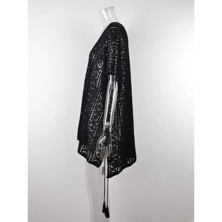 Beach Ready Cutout Tassel V Neck Cover Up Trendsi