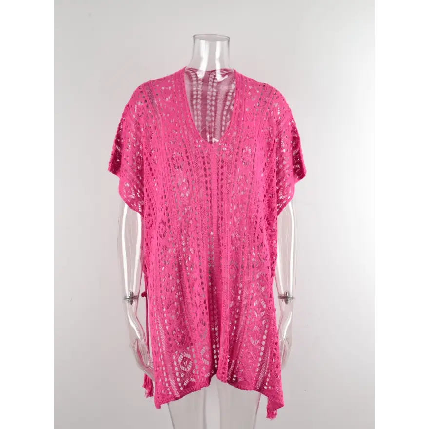 Beach Ready Cutout Tassel V Neck Cover Up Trendsi