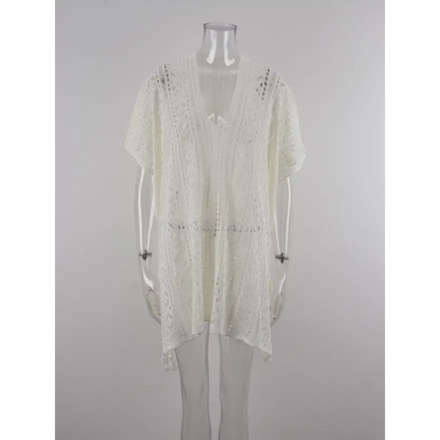 Beach Ready Cutout Tassel V Neck Cover Up Trendsi
