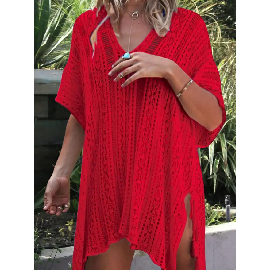 Beach Ready Cutout Tassel V Neck Cover Up Trendsi