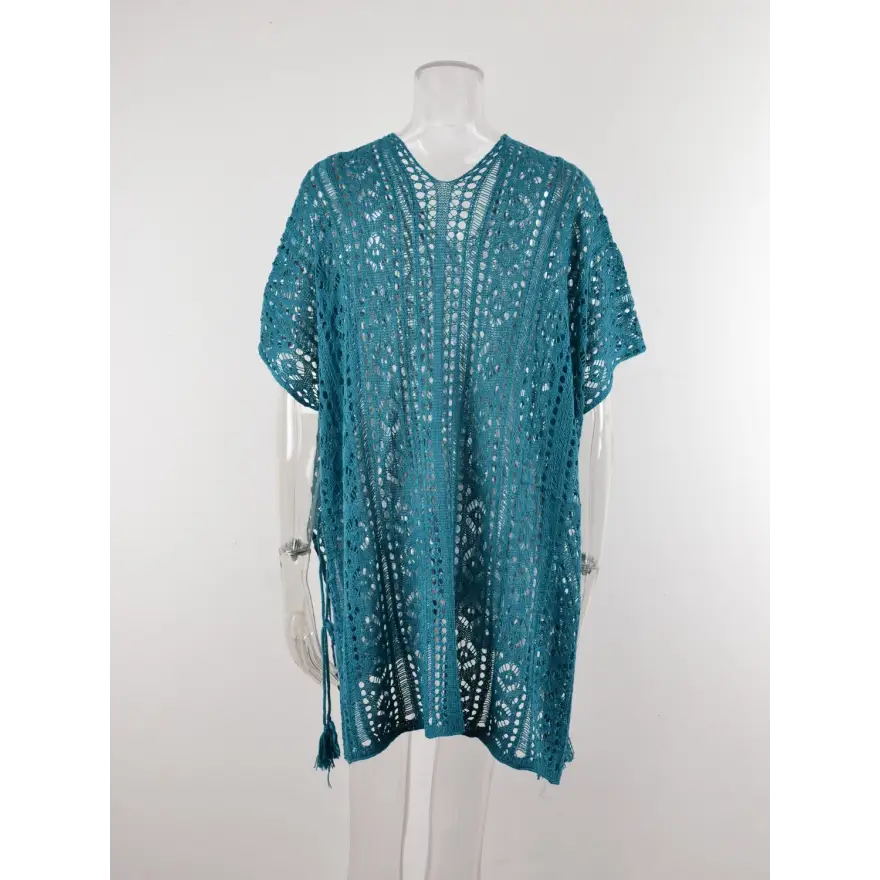 Beach Ready Cutout Tassel V Neck Cover Up Trendsi