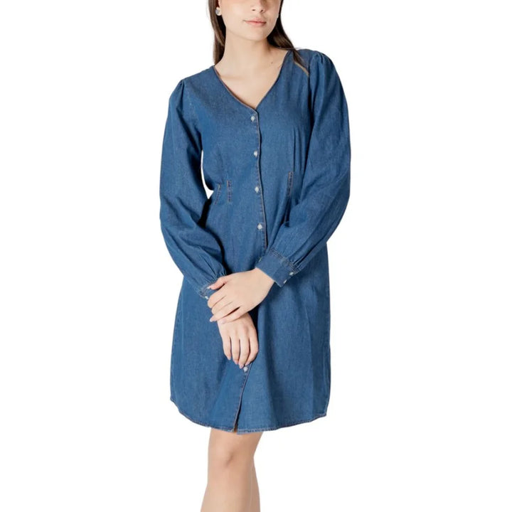 ICHI Blue Cotton Short Dress