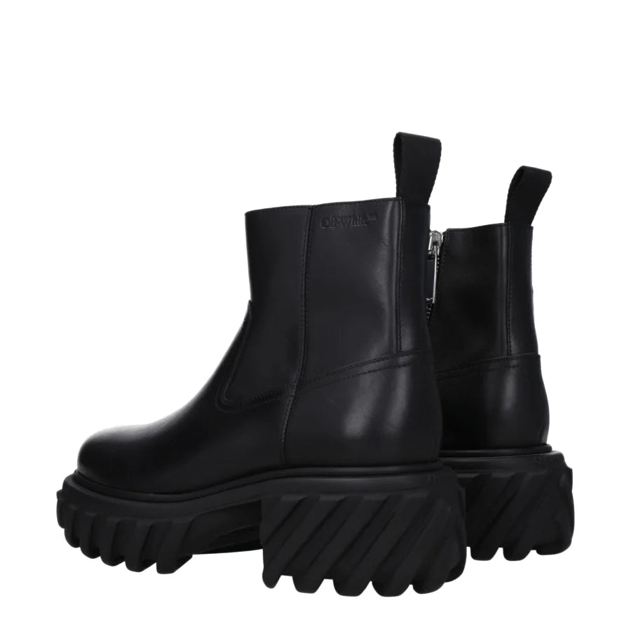 Off-White Black Leather Ankle Boots