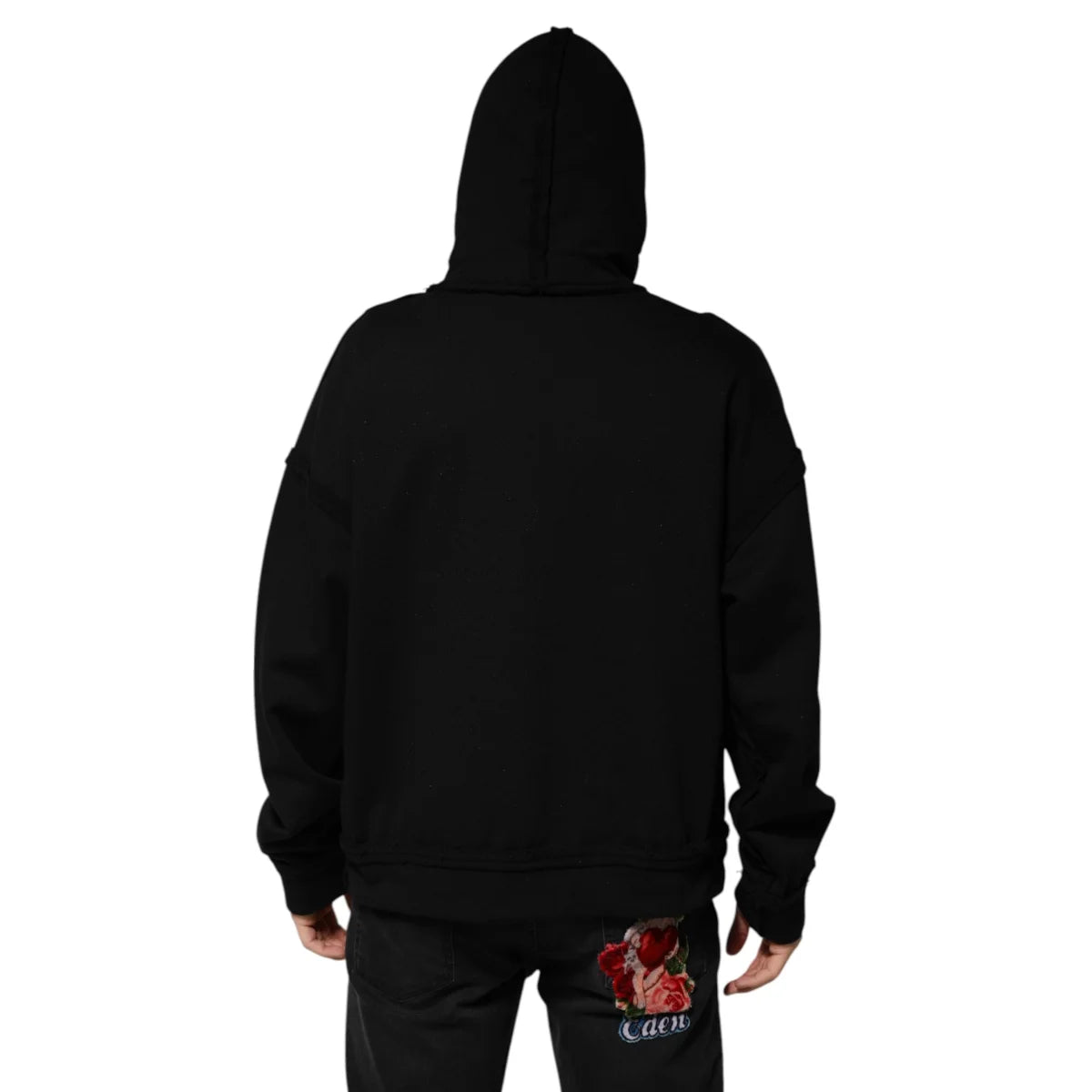 Dazzling Dolce Gabbana Black Printed Hooded Sweater with Crystals &