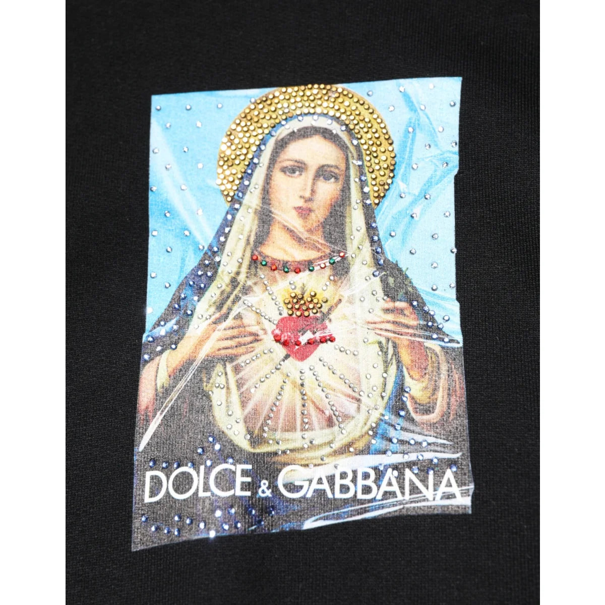 Dazzling Dolce Gabbana Black Printed Hooded Sweater with Crystals &