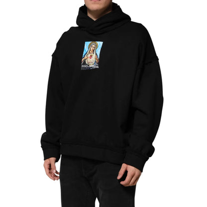 Dazzling Dolce Gabbana Black Printed Hooded Sweater with Crystals &