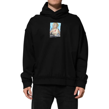 Dazzling Dolce Gabbana Black Printed Hooded Sweater with Crystals &