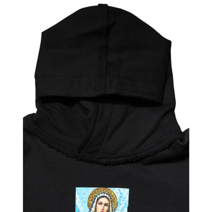 Dazzling Dolce Gabbana Black Printed Hooded Sweater with Crystals &