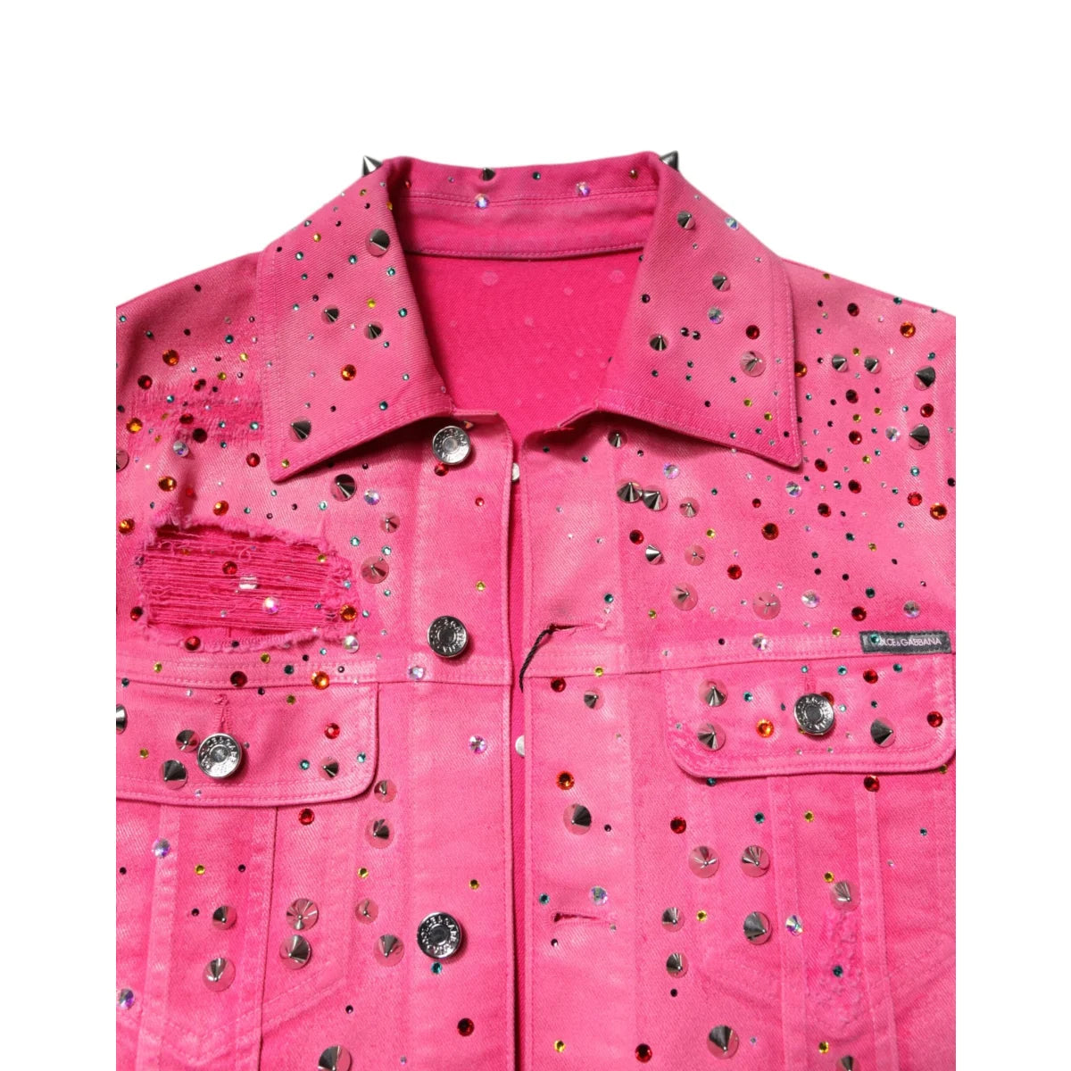 Dazzling Dolce Gabbana Cotton Denim Jacket with Crystal Embellishments &