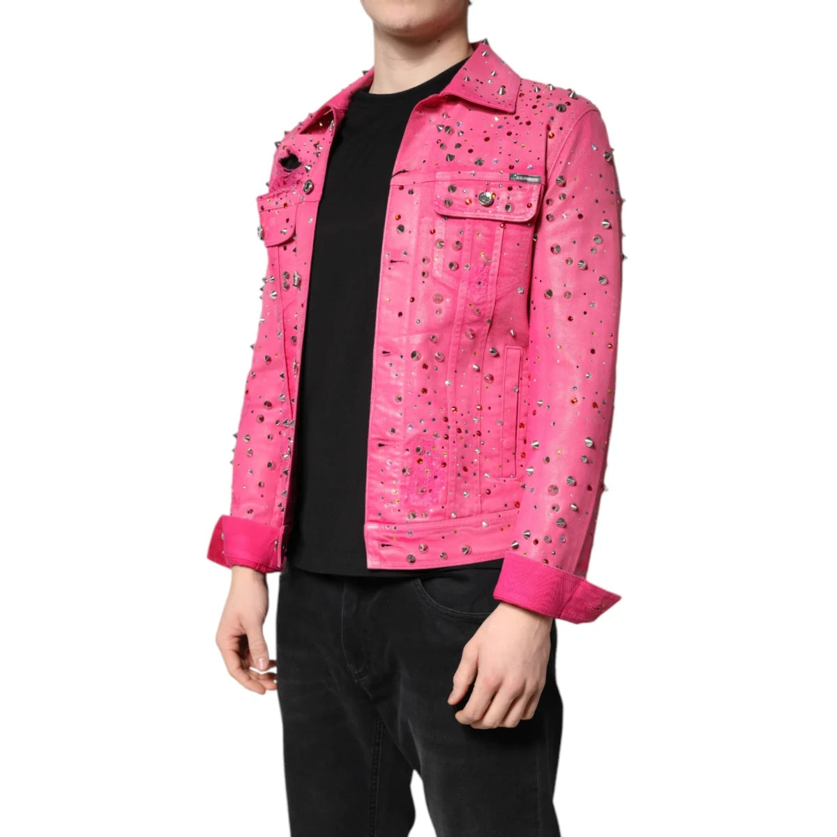 Dazzling Dolce Gabbana Cotton Denim Jacket with Crystal Embellishments &