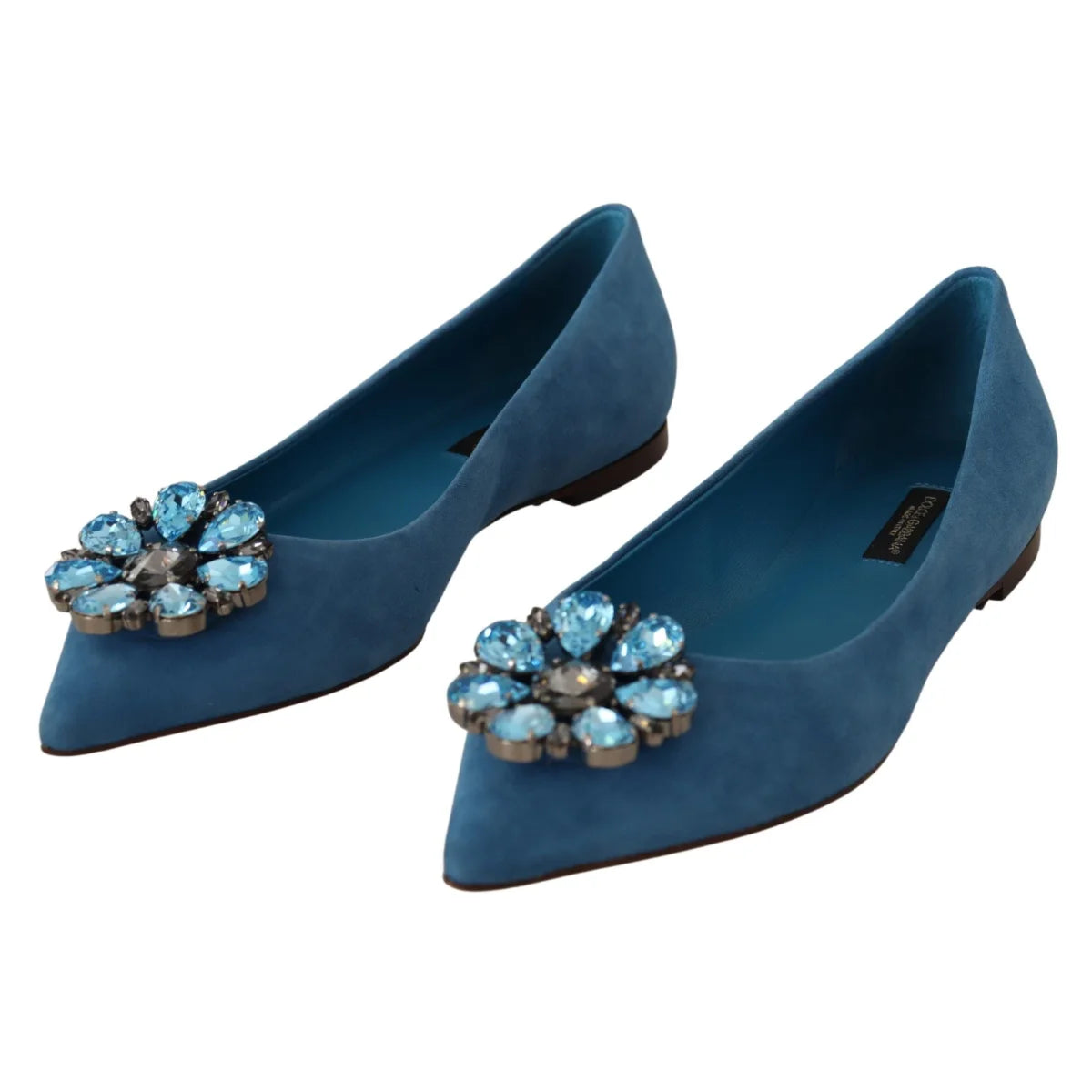 Dazzling Dolce Gabbana Suede Flats with Crystal Embellishments &