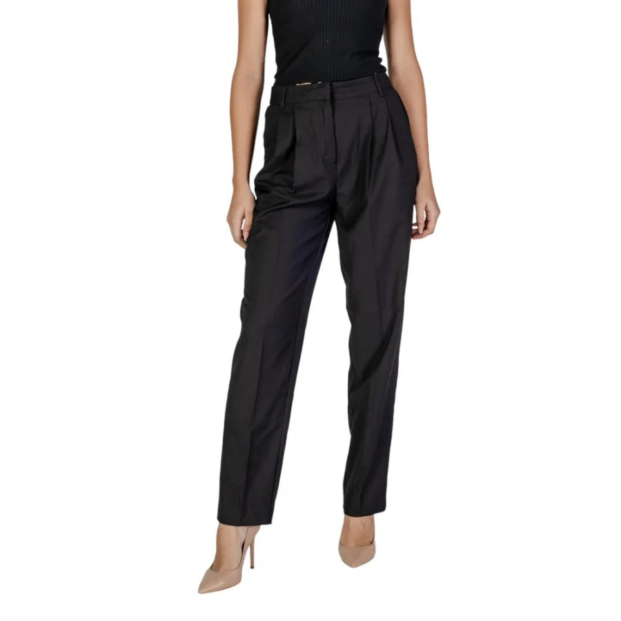 Vila Clothes Black Polyester Dress Pants