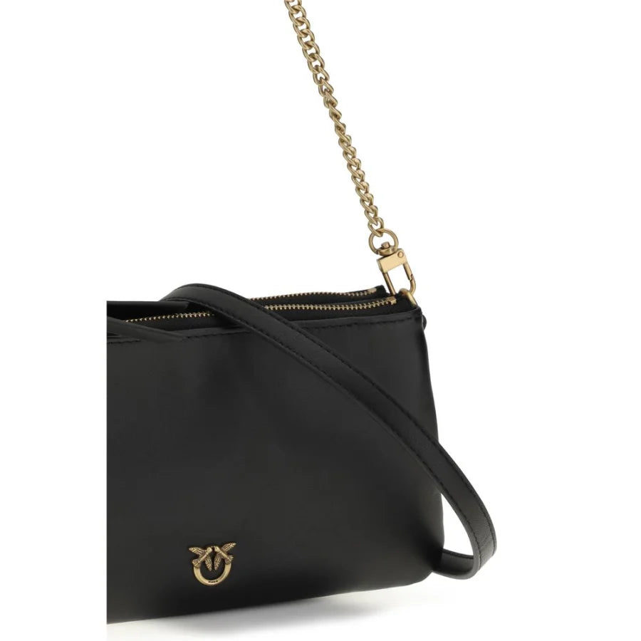 PINKO Black Calf Leather Bos Taurus Shoulder Bag