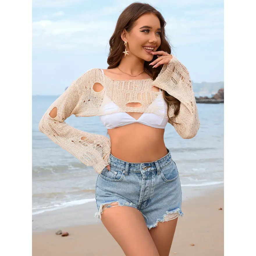 Effortless Edge Distressed Boat Neck Sweater Trendsi