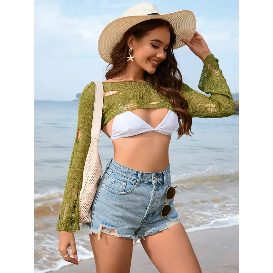 Effortless Edge Distressed Boat Neck Sweater Trendsi