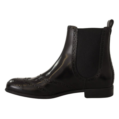 Dolce & Gabbana Ankle High Wingtip Oxford Boots in Black Leather