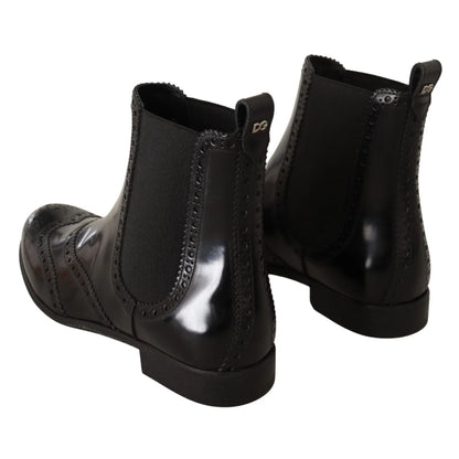 Dolce & Gabbana Ankle High Wingtip Oxford Boots in Black Leather