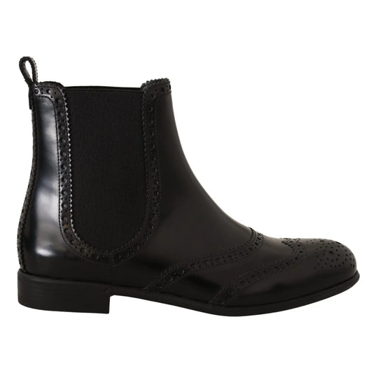 Dolce & Gabbana Ankle High Wingtip Oxford Boots in Black Leather