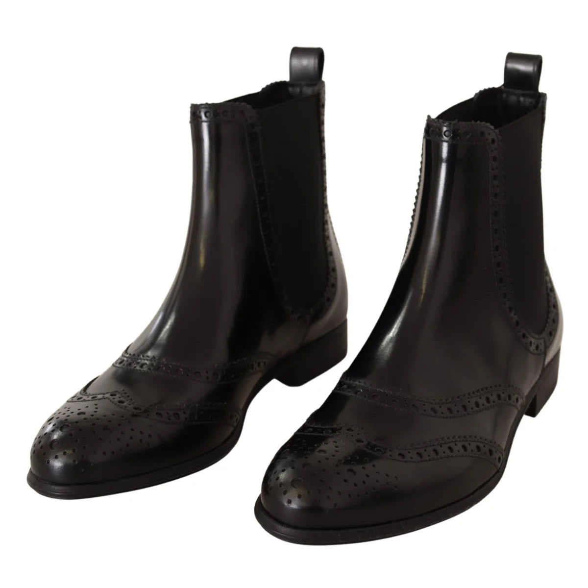 Dolce & Gabbana Ankle High Wingtip Oxford Boots in Black Leather