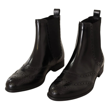 Dolce & Gabbana Ankle High Wingtip Oxford Boots in Black Leather