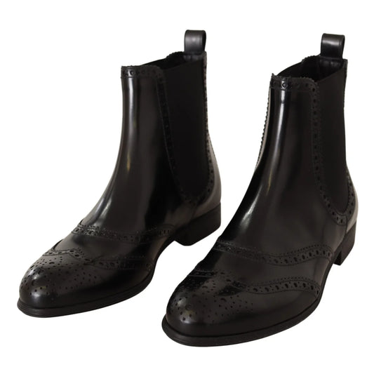 Dolce & Gabbana Ankle High Wingtip Oxford Boots in Black Leather