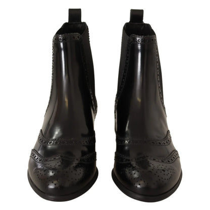 Dolce & Gabbana Ankle High Wingtip Oxford Boots in Black Leather