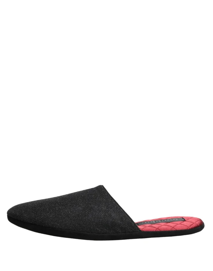 Dolce & Gabbana Anthracite Wool Cashmere Quilted Slippers Shoes