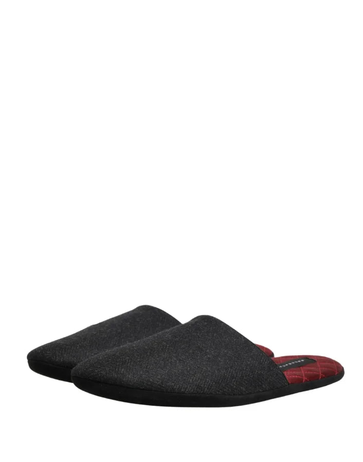 Dolce & Gabbana Anthracite Wool Cashmere Quilted Slippers Shoes