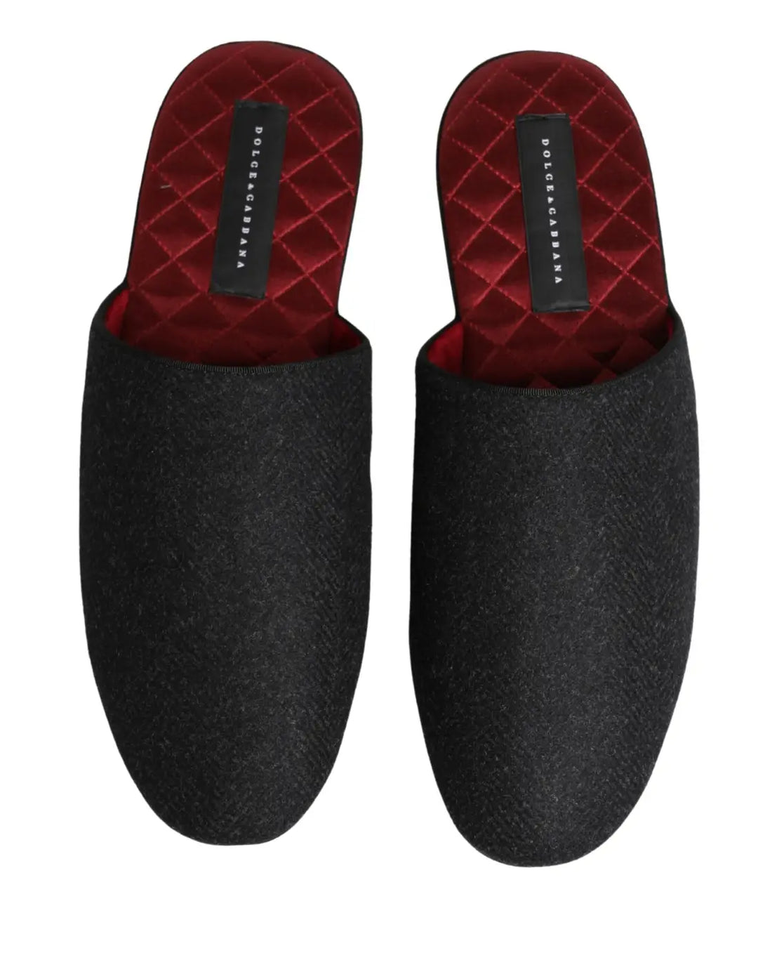 Dolce &amp; Gabbana Anthracite Wool Cashmere Quilted Slippers Shoes