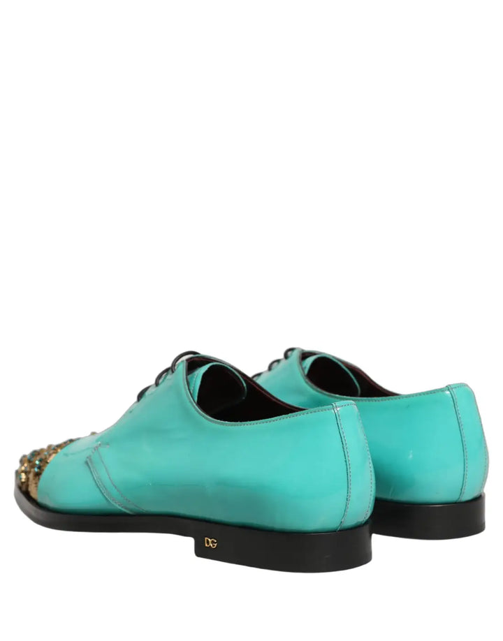 Dolce &amp; Gabbana Aqua Blue Embellished Derby Dress Formal Shoes