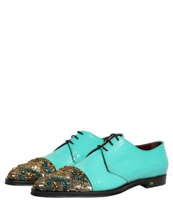 Dolce &amp; Gabbana Aqua Blue Embellished Derby Dress Formal Shoes