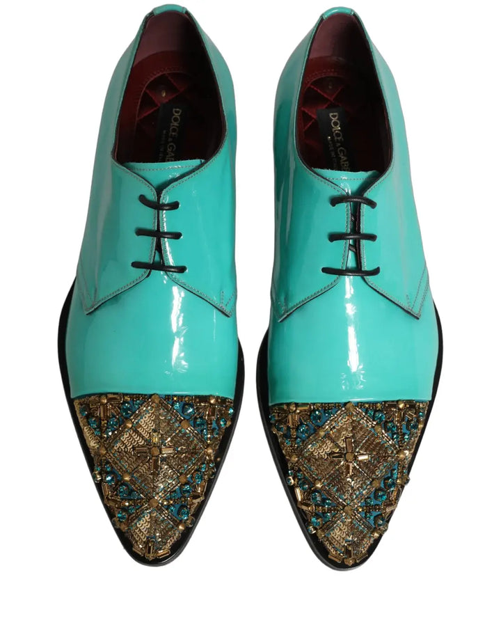 Dolce &amp; Gabbana Aqua Blue Embellished Derby Dress Formal Shoes