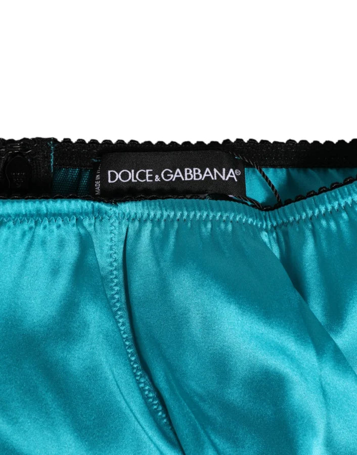 Dolce & Gabbana Aqua Green Satin High-Waist Briefs Underwear