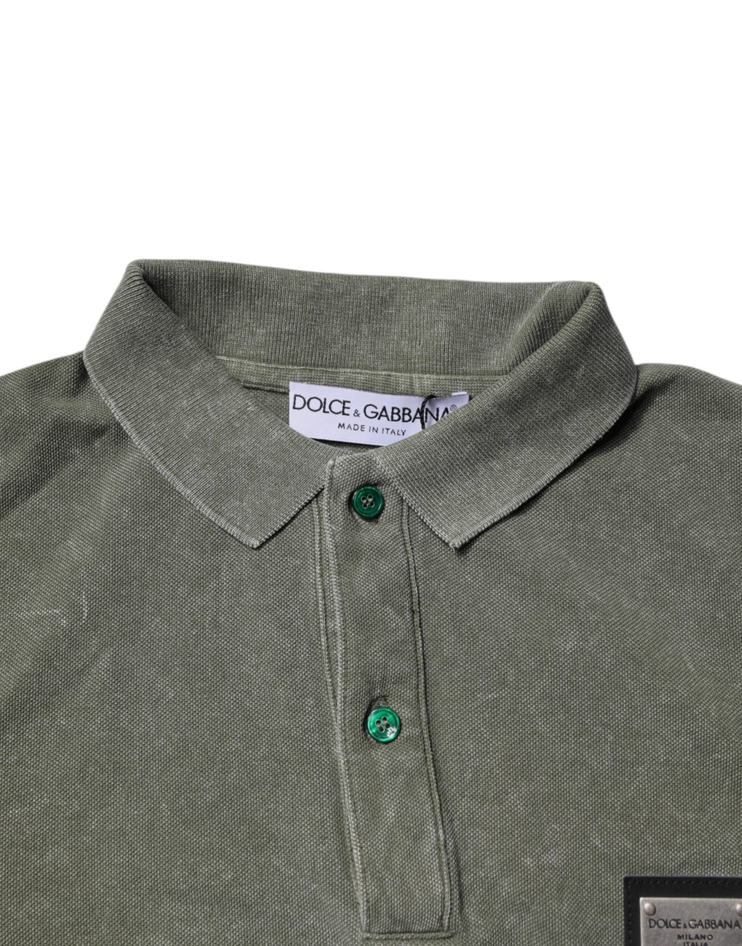 Dolce &amp; Gabbana Army Green Logo Plaque Cotton Polo Shirt T-shirt