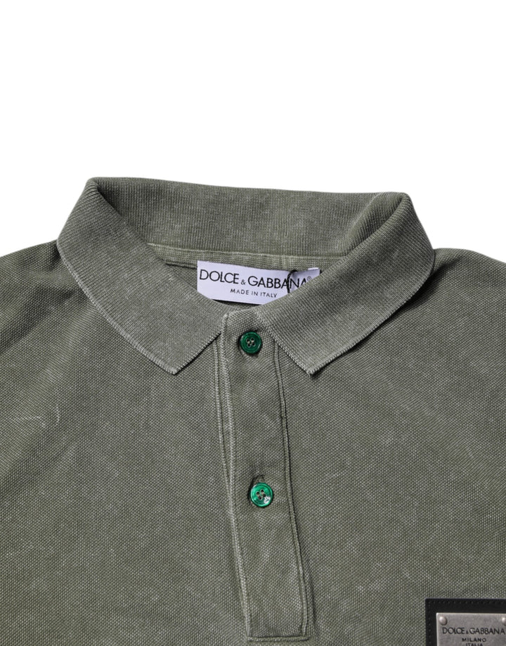 Dolce &amp; Gabbana Army Green Logo Plaque Cotton Polo Shirt T-shirt