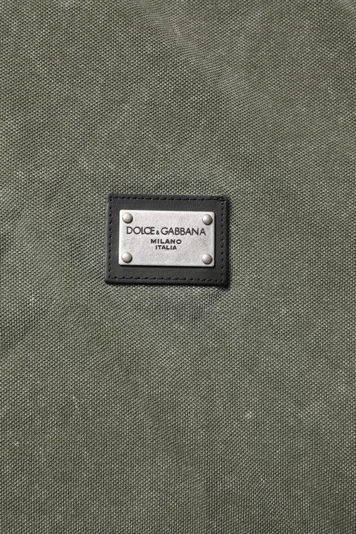 Dolce &amp; Gabbana Army Green Logo Plaque Cotton Polo Shirt T-shirt