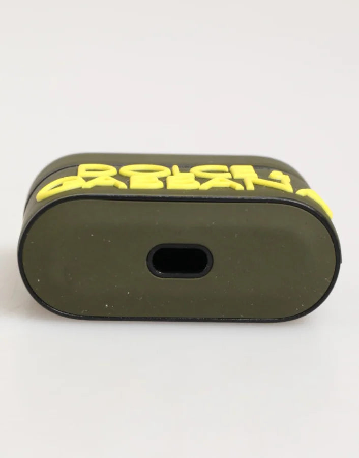 Dolce & Gabbana Army Green Rubber Logo Embossed Accessory Airpods Case