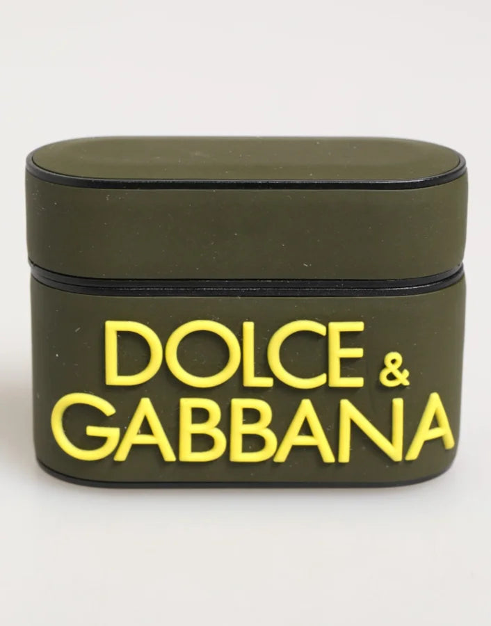 Dolce & Gabbana Army Green Rubber Logo Embossed Accessory Airpods Case