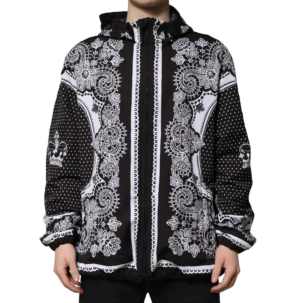 Dolce Gabbana Bandana Print Bomber Jacket with Hood &
