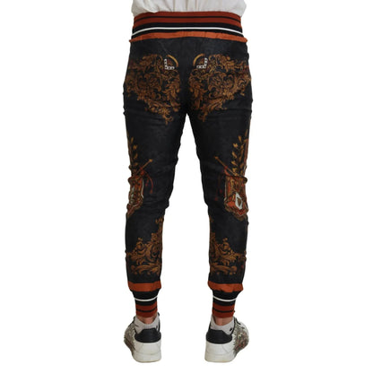 Dolce & Gabbana Baroque Crown Silk Sweatpants Radiant Elegance